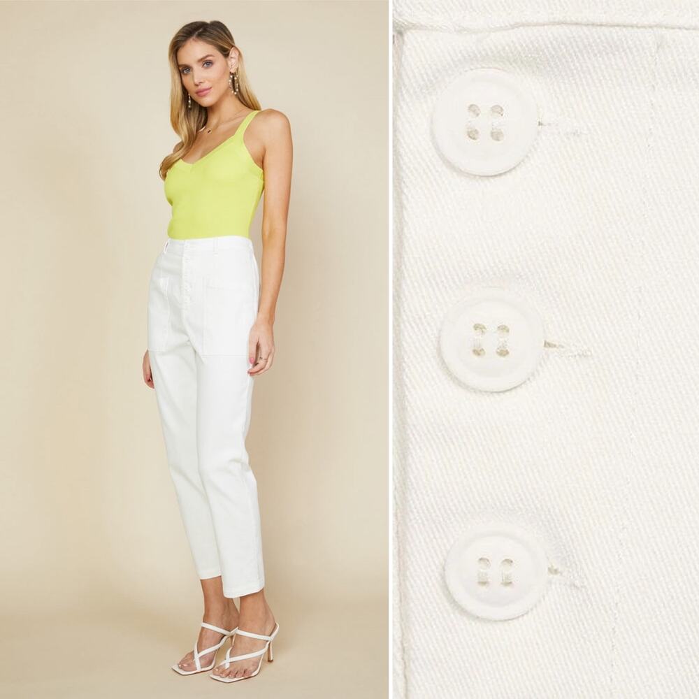 Skies Are Blue Washed Utility Denim Pants Button Fly High Waist White XL NWT